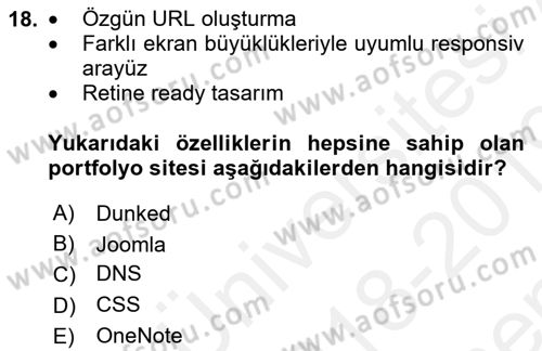 Görsel Web Tasarımı Dersi 2018 - 2019 Yılı (Final) Dönem Sonu Sınav Soruları 18. Soru