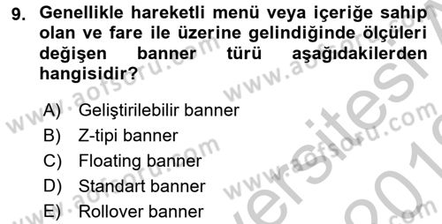 Görsel Web Tasarımı Dersi 2018 - 2019 Yılı Yaz Okulu Sınav Soruları 9. Soru