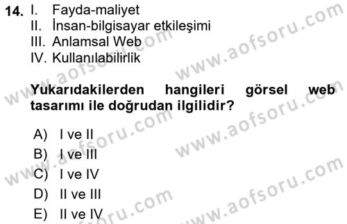 Görsel Web Tasarımı Dersi Ara Sınavı Deneme Sınav Soruları 14. Soru