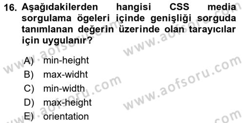 Görsel Web Tasarımı Dersi 2019 - 2020 Yılı (Final) Dönem Sonu Sınav Soruları 16. Soru
