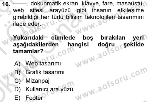 Görsel Web Tasarımı Dersi 2020 - 2021 Yılı Yaz Okulu Sınav Soruları 16. Soru
