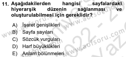 Görsel Web Tasarımı Dersi 2022 - 2023 Yılı Yaz Okulu Sınav Soruları 11. Soru
