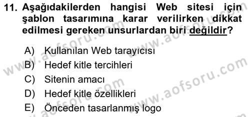 Görsel Web Tasarımı Dersi 2023 - 2024 Yılı (Vize) Ara Sınav Soruları 11. Soru