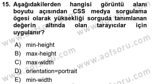 Görsel Web Tasarımı Dersi 2023 - 2024 Yılı (Vize) Ara Sınav Soruları 15. Soru