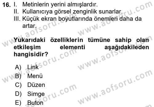 Görsel Web Tasarımı Dersi 2023 - 2024 Yılı Yaz Okulu Sınav Soruları 16. Soru