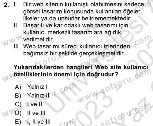 Görsel Web Tasarımı Dersi 2023 - 2024 Yılı Yaz Okulu Sınav Soruları 2. Soru