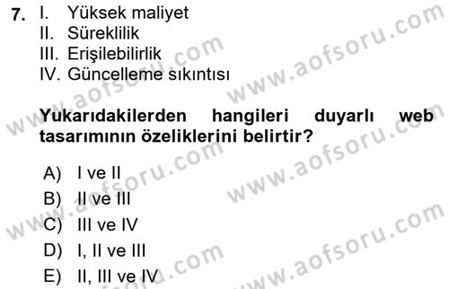 Görsel Web Tasarımı Dersi 2023 - 2024 Yılı Yaz Okulu Sınav Soruları 7. Soru
