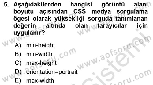 Görsel Web Tasarımı Dersi 2025 - 2026 Yılı (Final) Dönem Sonu Sınav Soruları 5. Soru