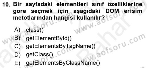 İnternet Tabanlı Programlama Dersi 2017 - 2018 Yılı (Vize) Ara Sınav Soruları 10. Soru