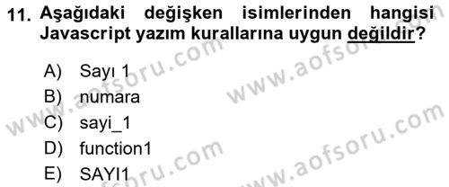 İnternet Tabanlı Programlama Dersi 2017 - 2018 Yılı (Vize) Ara Sınav Soruları 11. Soru