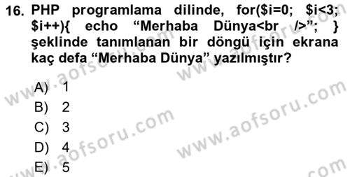 İnternet Tabanlı Programlama Dersi 2017 - 2018 Yılı (Vize) Ara Sınav Soruları 16. Soru