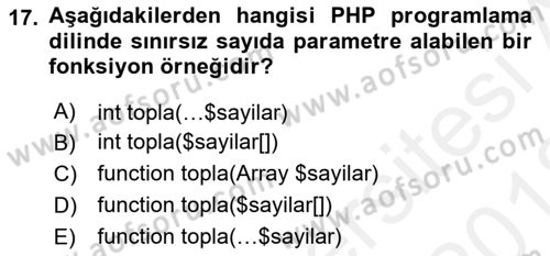 İnternet Tabanlı Programlama Dersi 2017 - 2018 Yılı (Vize) Ara Sınav Soruları 17. Soru
