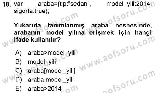İnternet Tabanlı Programlama Dersi 2017 - 2018 Yılı (Vize) Ara Sınav Soruları 18. Soru