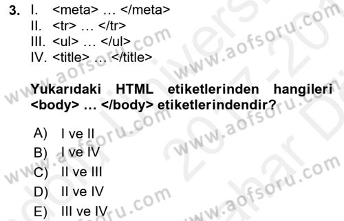 İnternet Tabanlı Programlama Dersi 2017 - 2018 Yılı (Vize) Ara Sınav Soruları 3. Soru