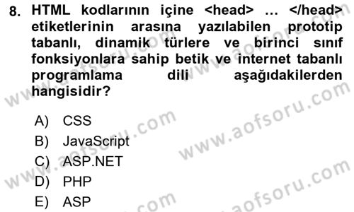 İnternet Tabanlı Programlama Dersi 2017 - 2018 Yılı (Vize) Ara Sınav Soruları 8. Soru