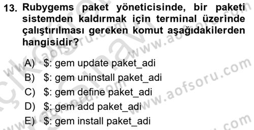 İnternet Tabanlı Programlama Dersi 2018 - 2019 Yılı 3 Ders Sınav Soruları 13. Soru