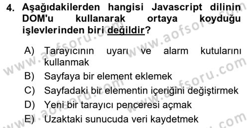 İnternet Tabanlı Programlama Dersi 2018 - 2019 Yılı 3 Ders Sınav Soruları 4. Soru