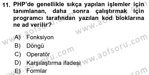 İnternet Tabanlı Programlama Dersi 2018 - 2019 Yılı (Vize) Ara Sınav Soruları 11. Soru