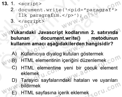İnternet Tabanlı Programlama Dersi 2018 - 2019 Yılı (Vize) Ara Sınav Soruları 13. Soru