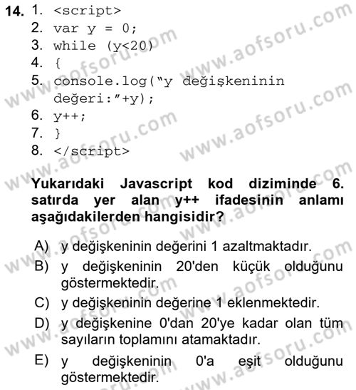 İnternet Tabanlı Programlama Dersi 2018 - 2019 Yılı (Vize) Ara Sınav Soruları 14. Soru