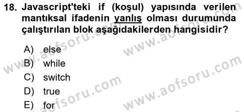 İnternet Tabanlı Programlama Dersi 2018 - 2019 Yılı (Vize) Ara Sınav Soruları 18. Soru