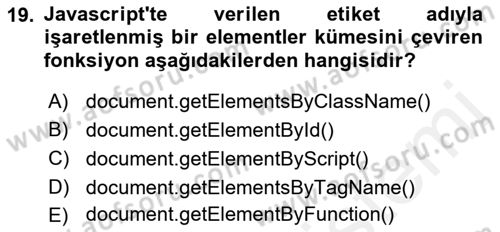 İnternet Tabanlı Programlama Dersi 2018 - 2019 Yılı (Vize) Ara Sınav Soruları 19. Soru