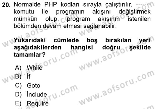 İnternet Tabanlı Programlama Dersi 2018 - 2019 Yılı (Vize) Ara Sınav Soruları 20. Soru