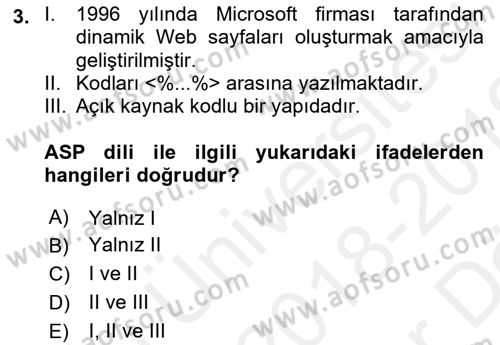 İnternet Tabanlı Programlama Dersi 2018 - 2019 Yılı (Vize) Ara Sınav Soruları 3. Soru