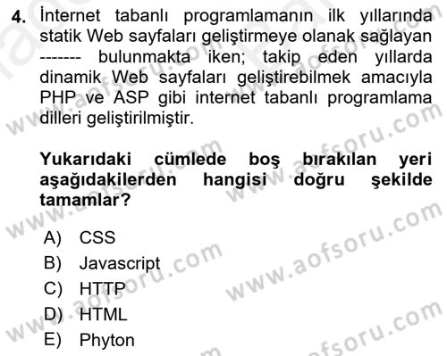 İnternet Tabanlı Programlama Dersi 2018 - 2019 Yılı (Vize) Ara Sınav Soruları 4. Soru