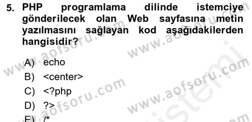 İnternet Tabanlı Programlama Dersi 2018 - 2019 Yılı (Vize) Ara Sınav Soruları 5. Soru
