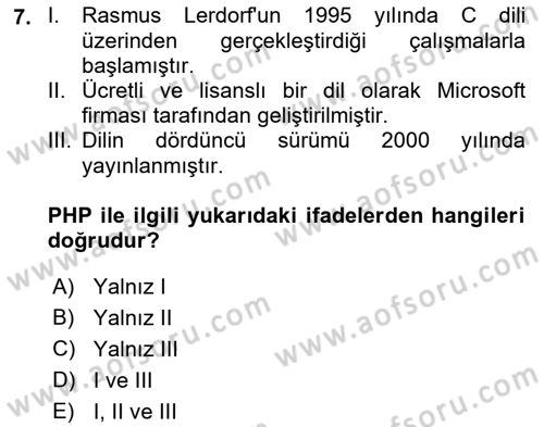 İnternet Tabanlı Programlama Dersi 2018 - 2019 Yılı (Vize) Ara Sınav Soruları 7. Soru
