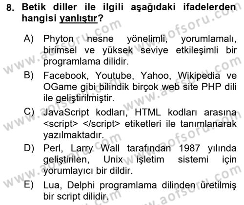 İnternet Tabanlı Programlama Dersi 2018 - 2019 Yılı (Vize) Ara Sınav Soruları 8. Soru