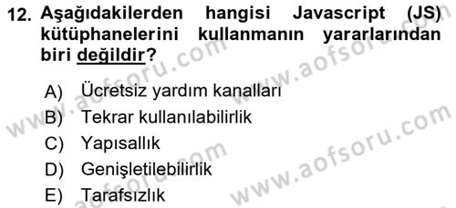 İnternet Tabanlı Programlama Dersi 2018 - 2019 Yılı (Final) Dönem Sonu Sınav Soruları 12. Soru