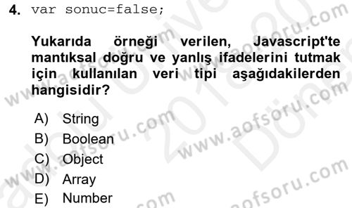 İnternet Tabanlı Programlama Dersi 2018 - 2019 Yılı (Final) Dönem Sonu Sınav Soruları 4. Soru