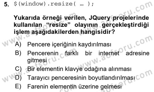 İnternet Tabanlı Programlama Dersi 2018 - 2019 Yılı (Final) Dönem Sonu Sınav Soruları 5. Soru