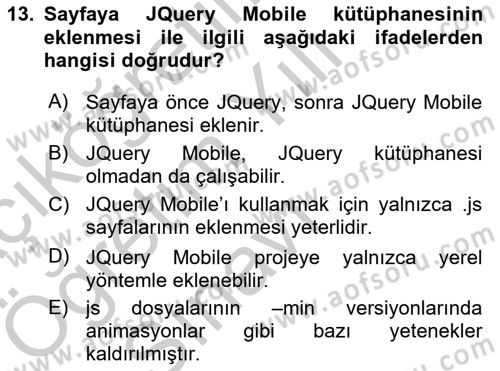İnternet Tabanlı Programlama Dersi 2018 - 2019 Yılı Yaz Okulu Sınav Soruları 13. Soru