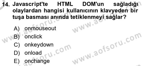 İnternet Tabanlı Programlama Dersi 2018 - 2019 Yılı Yaz Okulu Sınav Soruları 14. Soru
