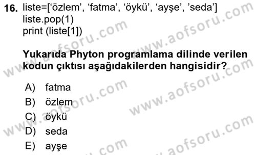 İnternet Tabanlı Programlama Dersi 2018 - 2019 Yılı Yaz Okulu Sınav Soruları 16. Soru