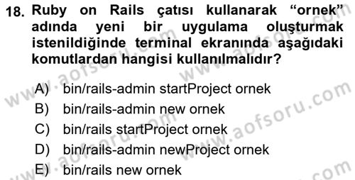 İnternet Tabanlı Programlama Dersi 2018 - 2019 Yılı Yaz Okulu Sınav Soruları 18. Soru