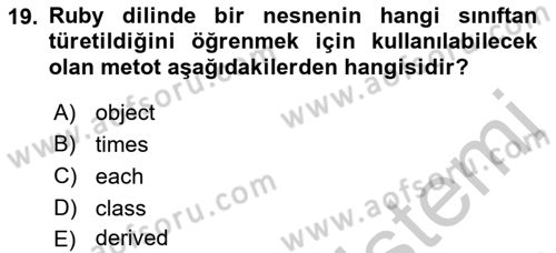 İnternet Tabanlı Programlama Dersi 2018 - 2019 Yılı Yaz Okulu Sınav Soruları 19. Soru