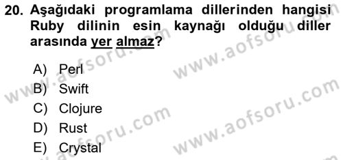 İnternet Tabanlı Programlama Dersi 2018 - 2019 Yılı Yaz Okulu Sınav Soruları 20. Soru