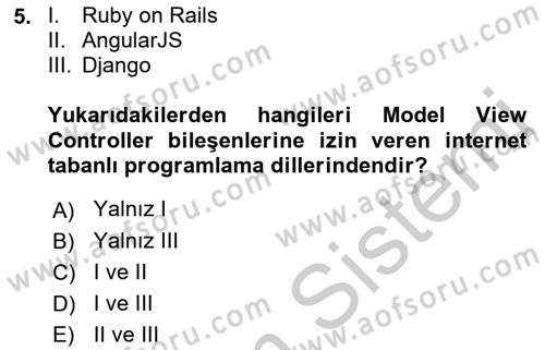 İnternet Tabanlı Programlama Dersi 2018 - 2019 Yılı Yaz Okulu Sınav Soruları 5. Soru