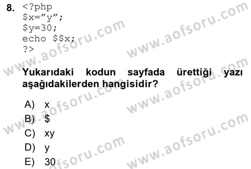 İnternet Tabanlı Programlama Dersi 2018 - 2019 Yılı Yaz Okulu Sınav Soruları 8. Soru