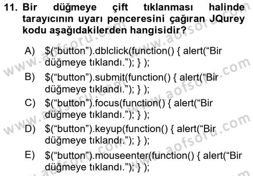 İnternet Tabanlı Programlama Dersi 2020 - 2021 Yılı Yaz Okulu Sınav Soruları 11. Soru