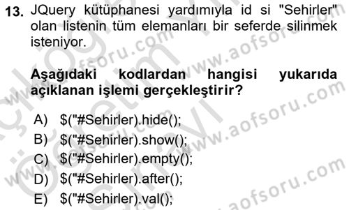 İnternet Tabanlı Programlama Dersi 2020 - 2021 Yılı Yaz Okulu Sınav Soruları 13. Soru