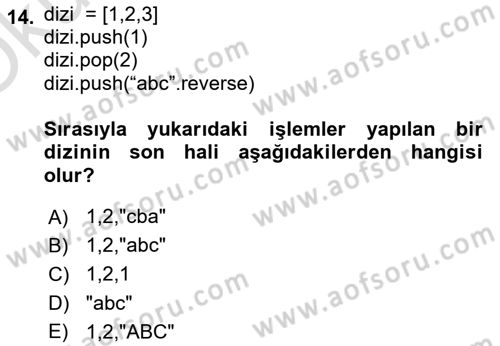 İnternet Tabanlı Programlama Dersi 2020 - 2021 Yılı Yaz Okulu Sınav Soruları 14. Soru