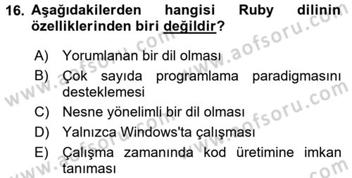 İnternet Tabanlı Programlama Dersi 2020 - 2021 Yılı Yaz Okulu Sınav Soruları 16. Soru