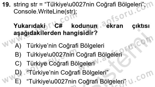 İnternet Tabanlı Programlama Dersi 2020 - 2021 Yılı Yaz Okulu Sınav Soruları 19. Soru