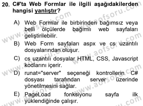 İnternet Tabanlı Programlama Dersi 2020 - 2021 Yılı Yaz Okulu Sınav Soruları 20. Soru
