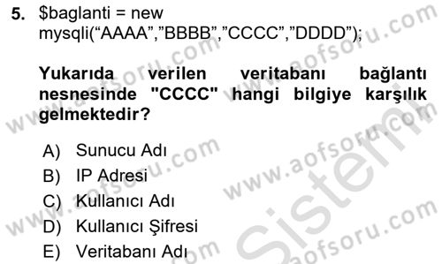 İnternet Tabanlı Programlama Dersi 2020 - 2021 Yılı Yaz Okulu Sınav Soruları 5. Soru